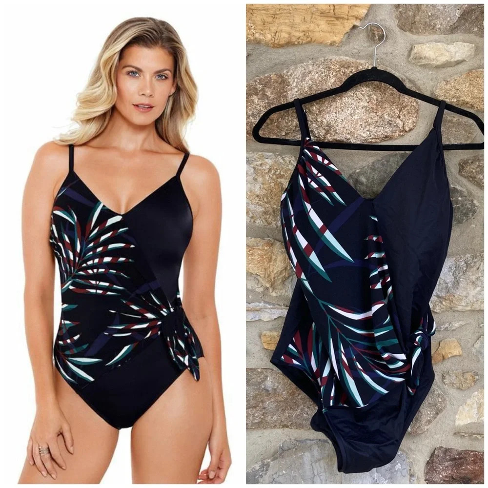 NEW Magicsuit by Miraclesuit Biarritz Hailey One Piece Swimsuit Black Tie